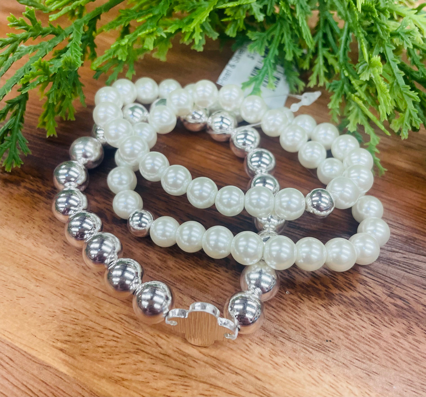 Pearl & Silver Clover Bracelet