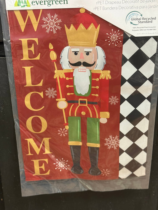Welcome Nutcracker Suede Garden Flag