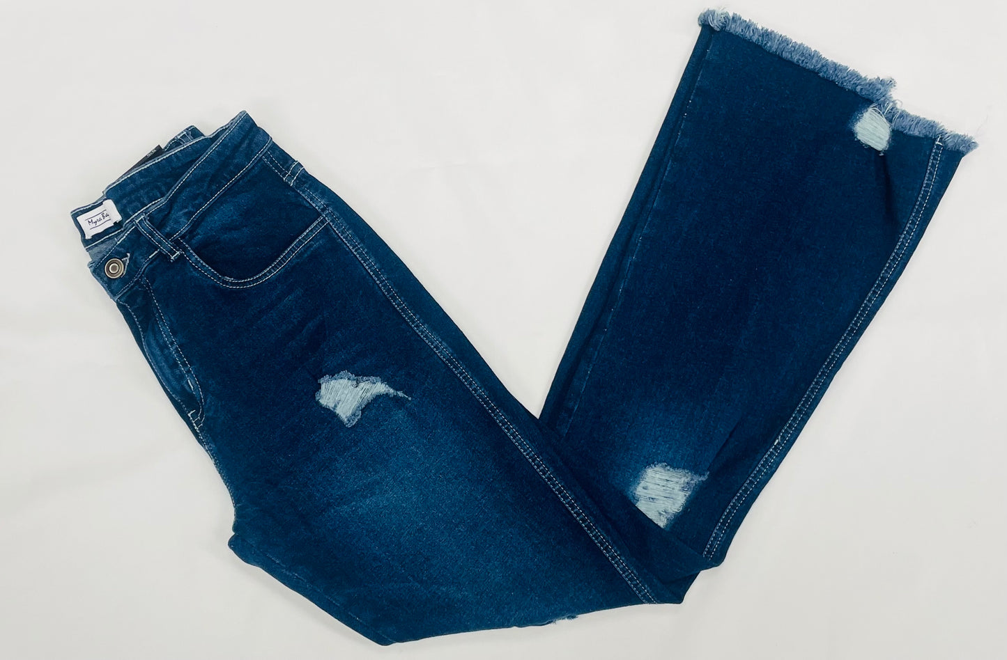 Micah Distressed Frayed Hem Flared Jeans