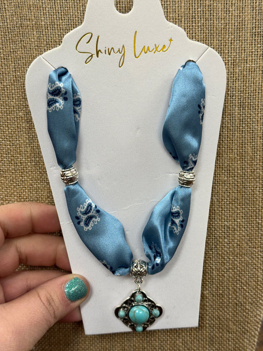 Light Blue Western Scarf Charm Necklace
