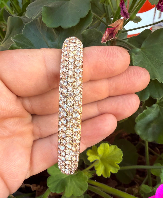 Gold/Rhinestone Hinged Bangle Bracelet