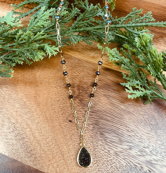 Black/Gold Tear Drop Rock Stone Necklace