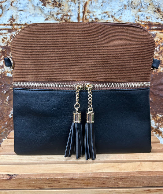 Two Toned Corduroy Crossbody Black/Brown