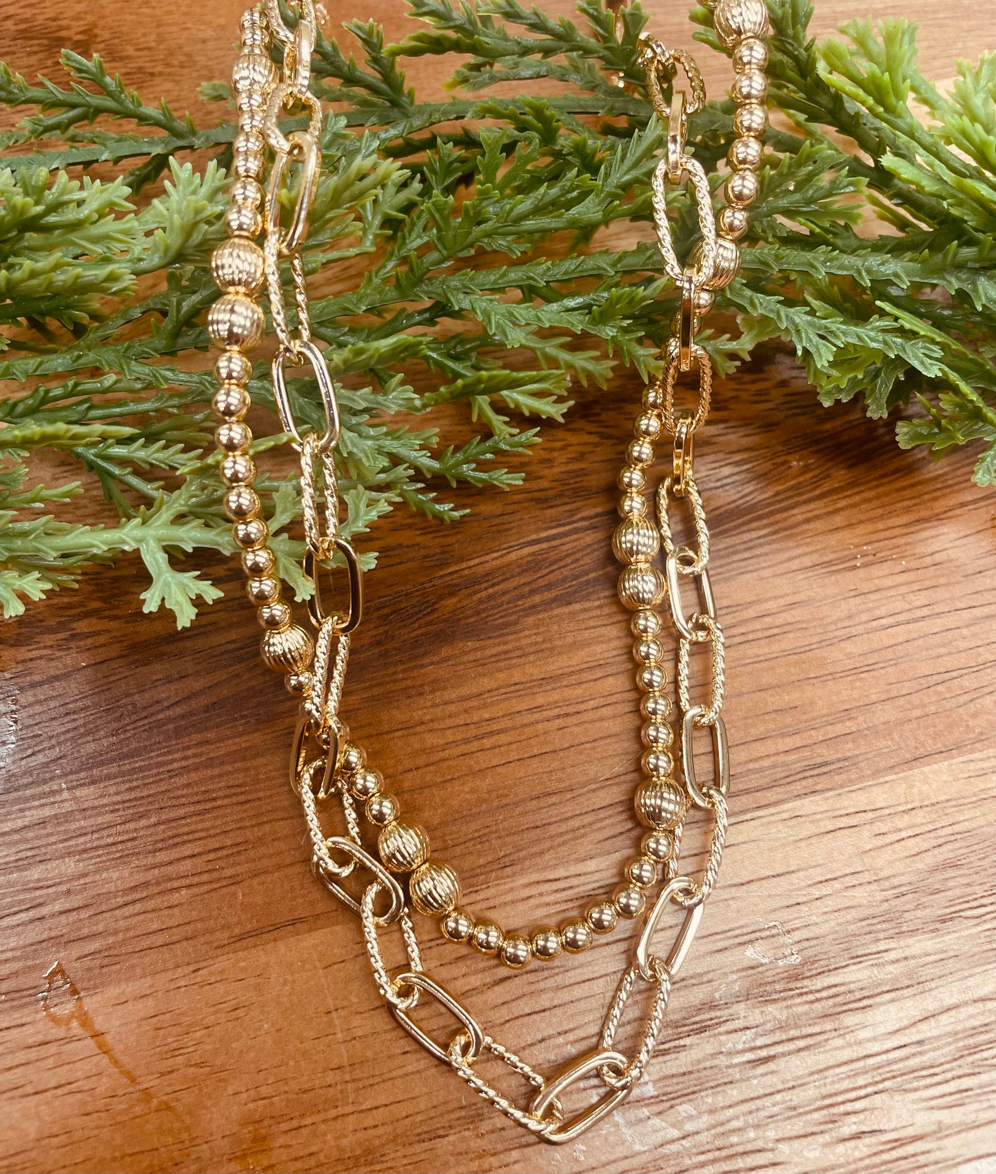 Water Resistant Double Layered Gold Beaded Chain