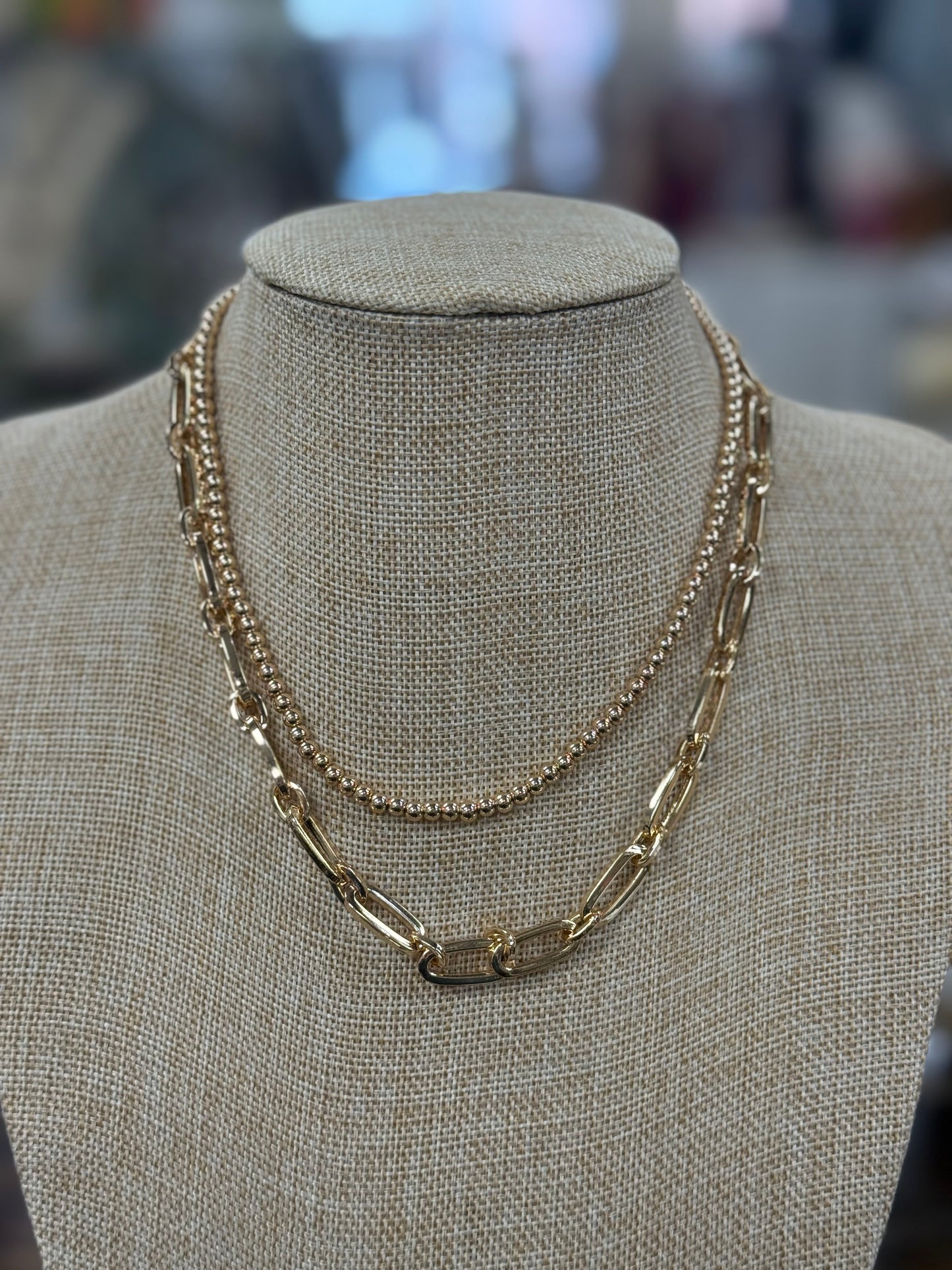 Gold Open Chain Double Necklace