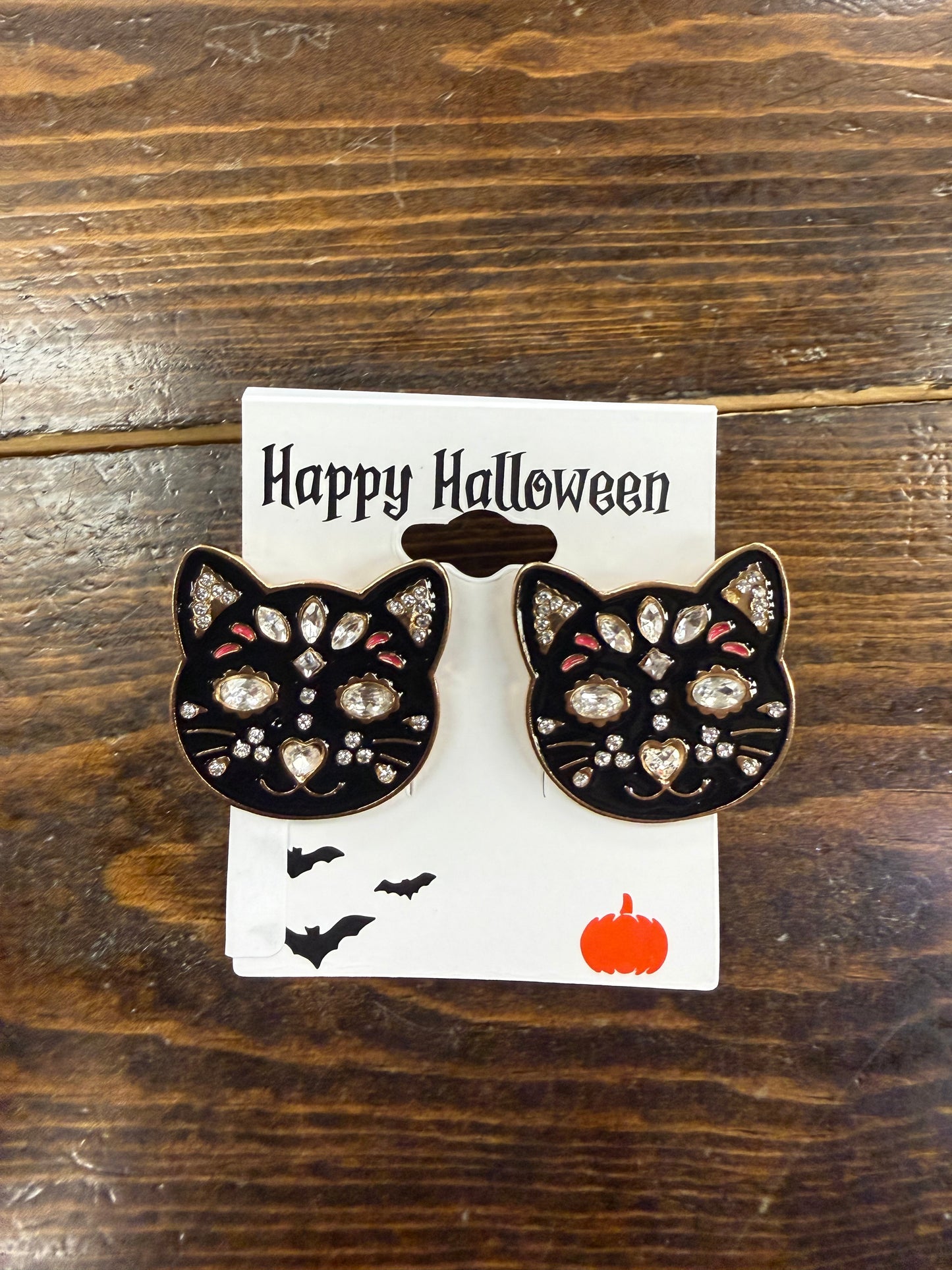 Black Cat Sugar Skull Earrings