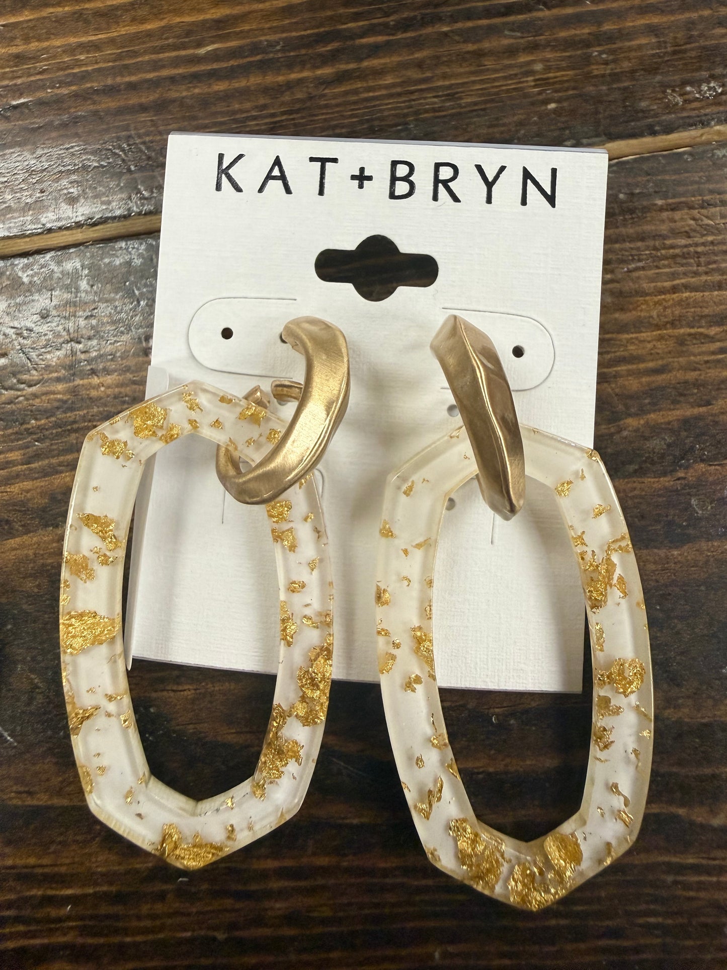 Clear Gold Flake Dangle Earrings