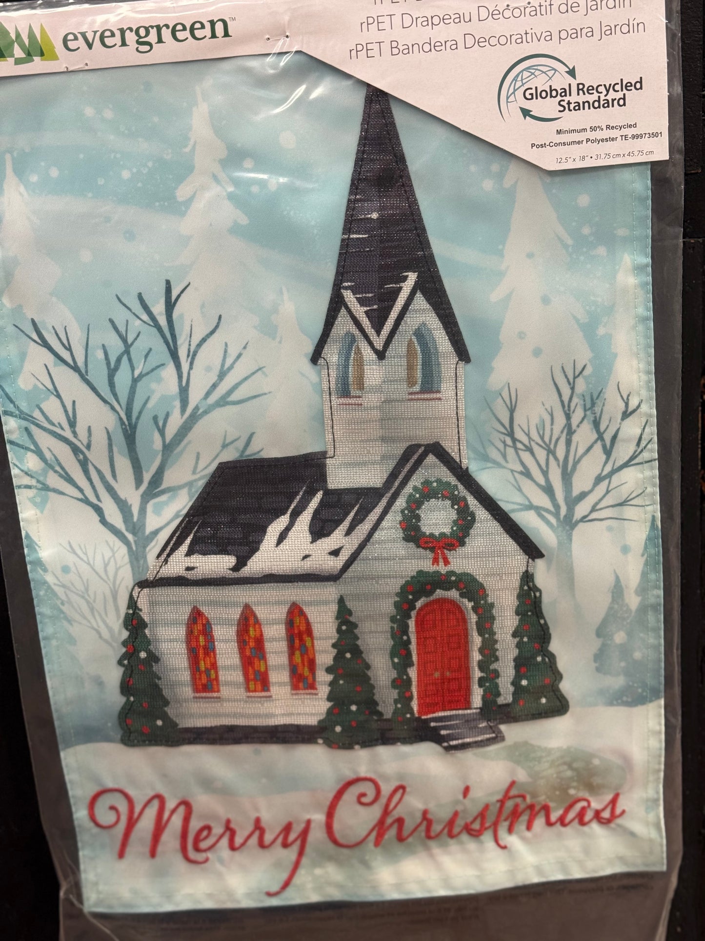 Winter Church Applique Garden Flag