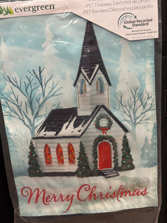Winter Church Applique Garden Flag