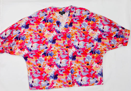 Cherry Mix Floral Loose Fit V-Neck Blouse