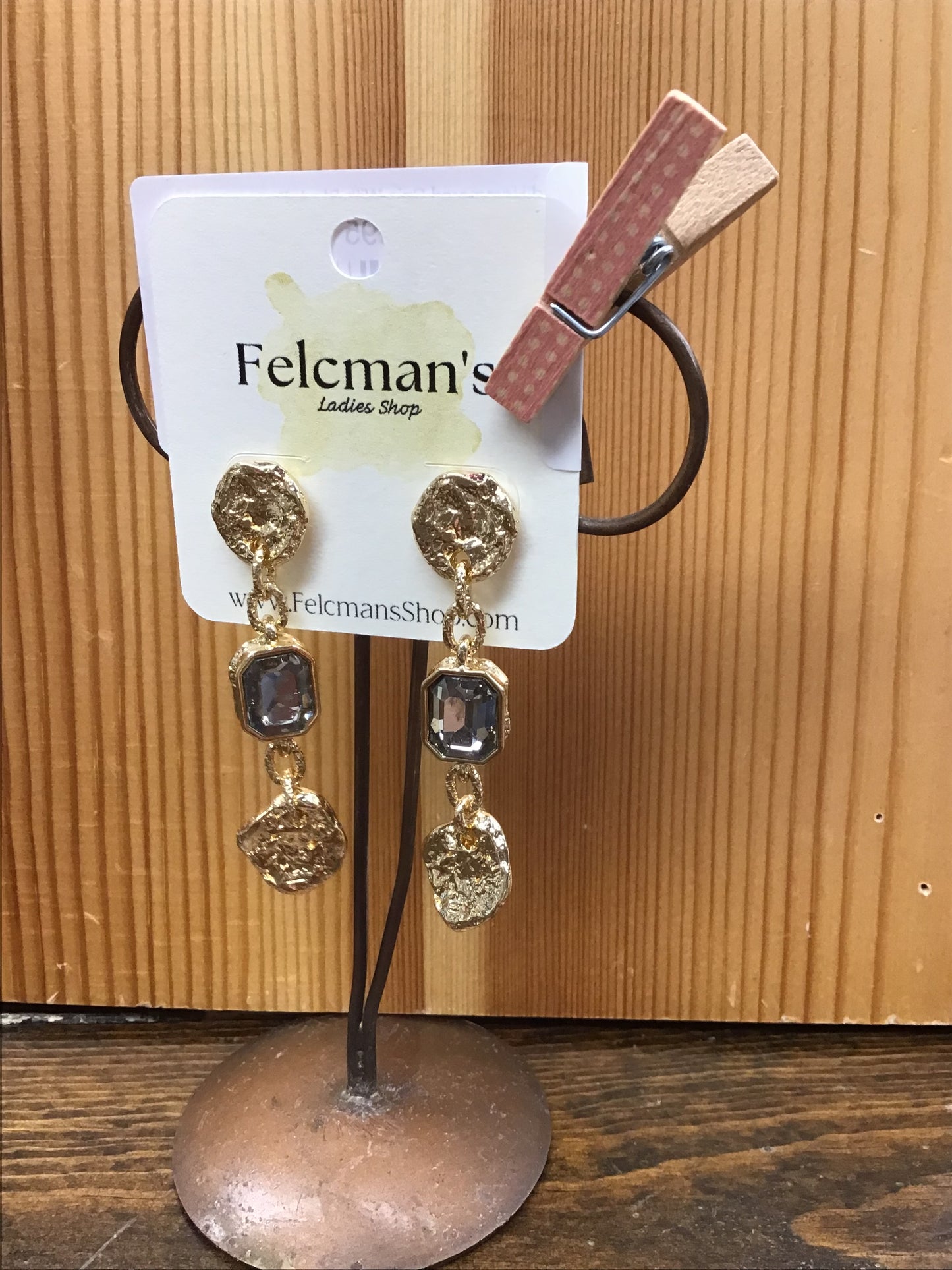 Gold Hammered Coin With Black Diamond Crystal