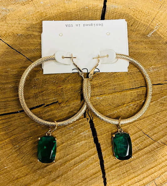 Emerald Green Crystal Hoops