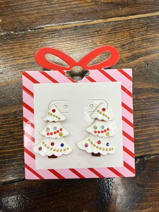 White with Color Crystals Christmas Tree Earrings