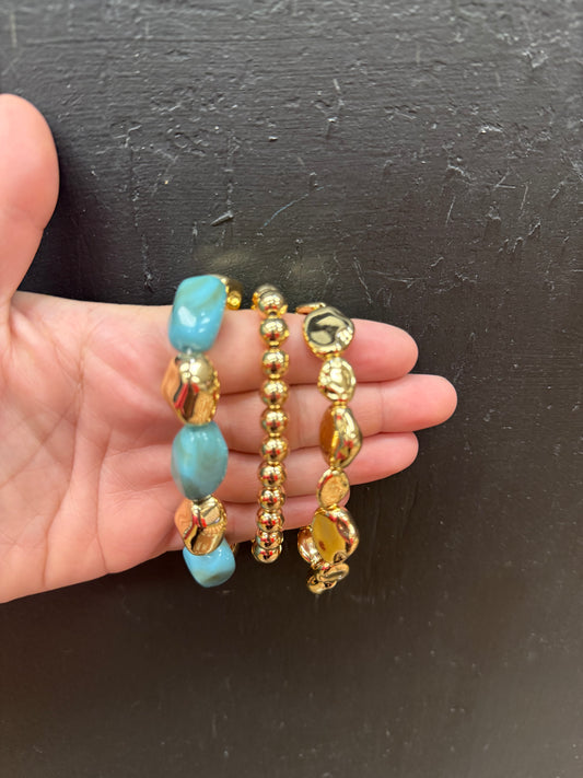 Turquoise Natural Stone and Gold Bracelet Set