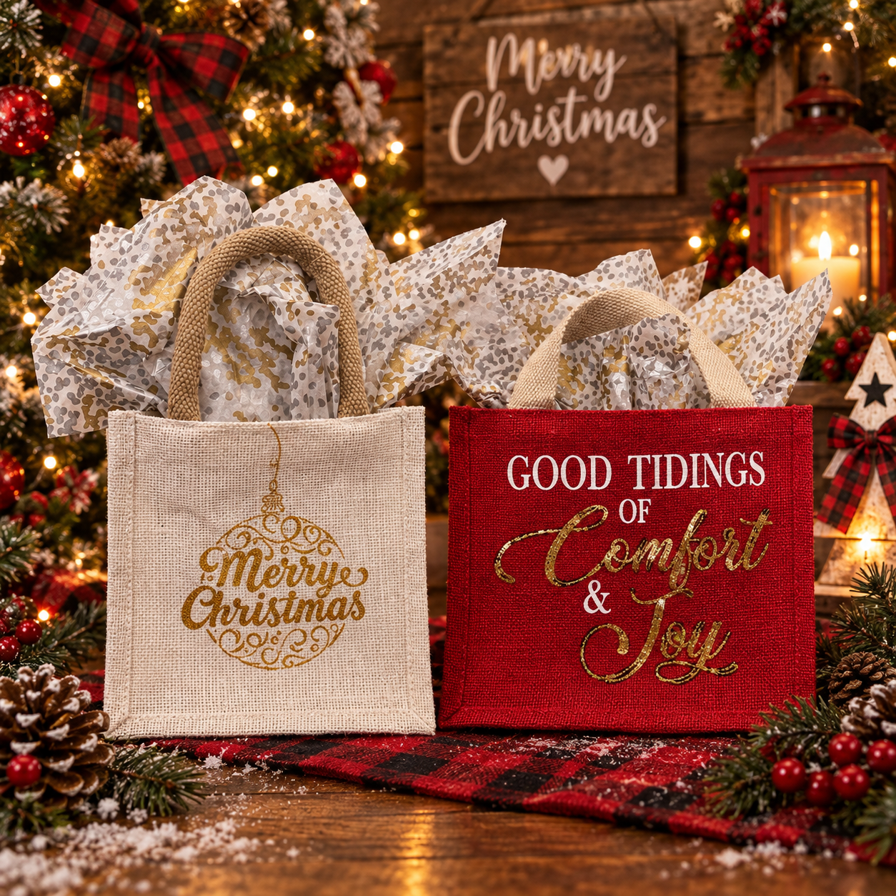 Comfort & Joy Red & Gold Medium Gift Tote