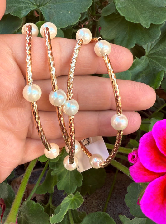 Gold Piping Pearl Stretch Bracelets