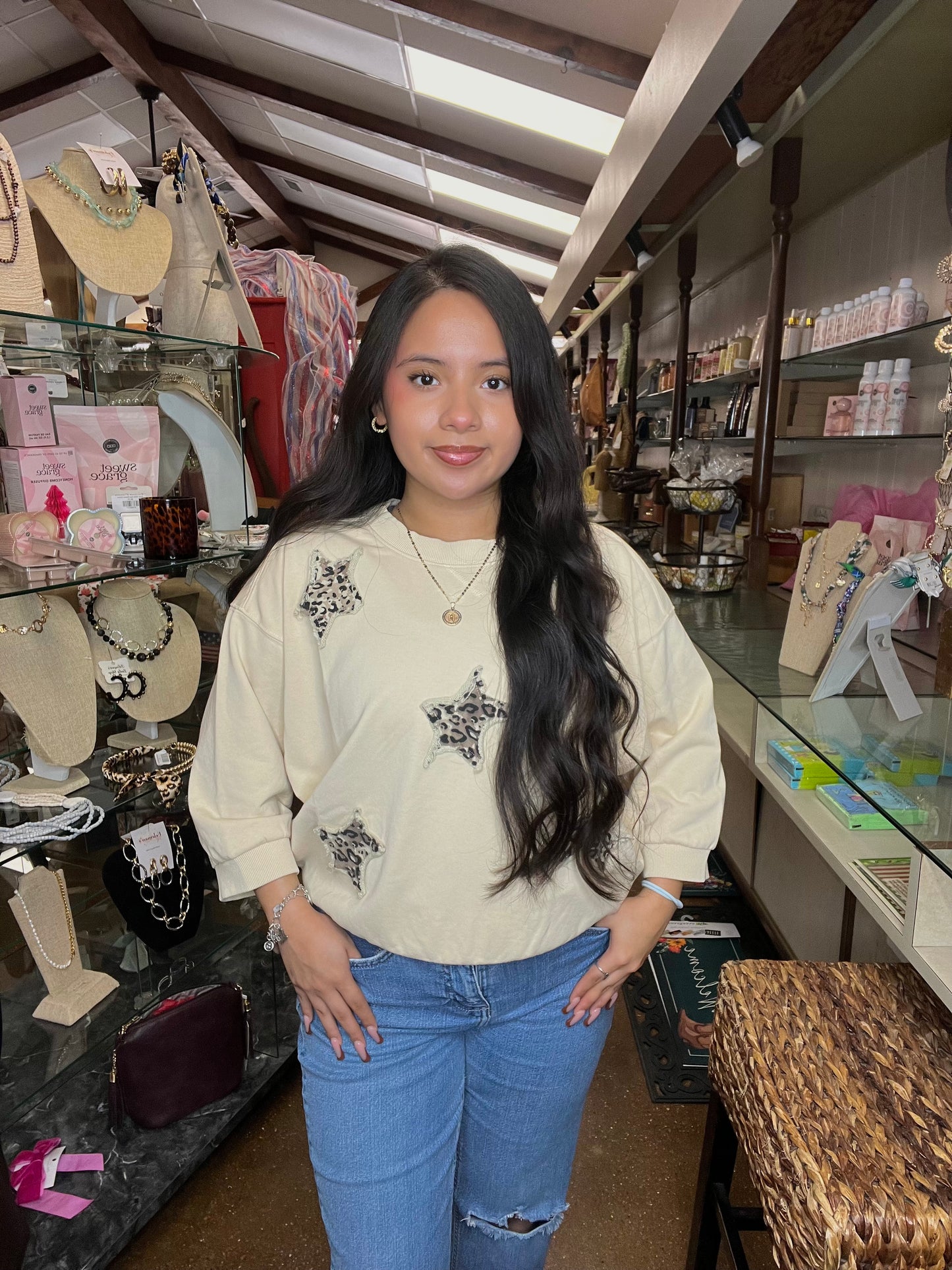 Beige Sweater with Leopard Stars