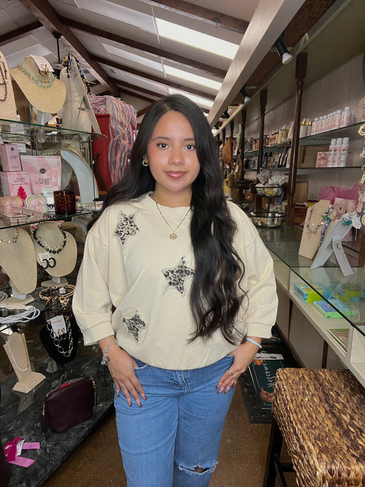 Beige Sweater with Leopard Stars