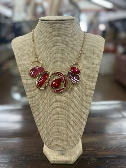 Burgundy Bulky Red Gem Necklace
