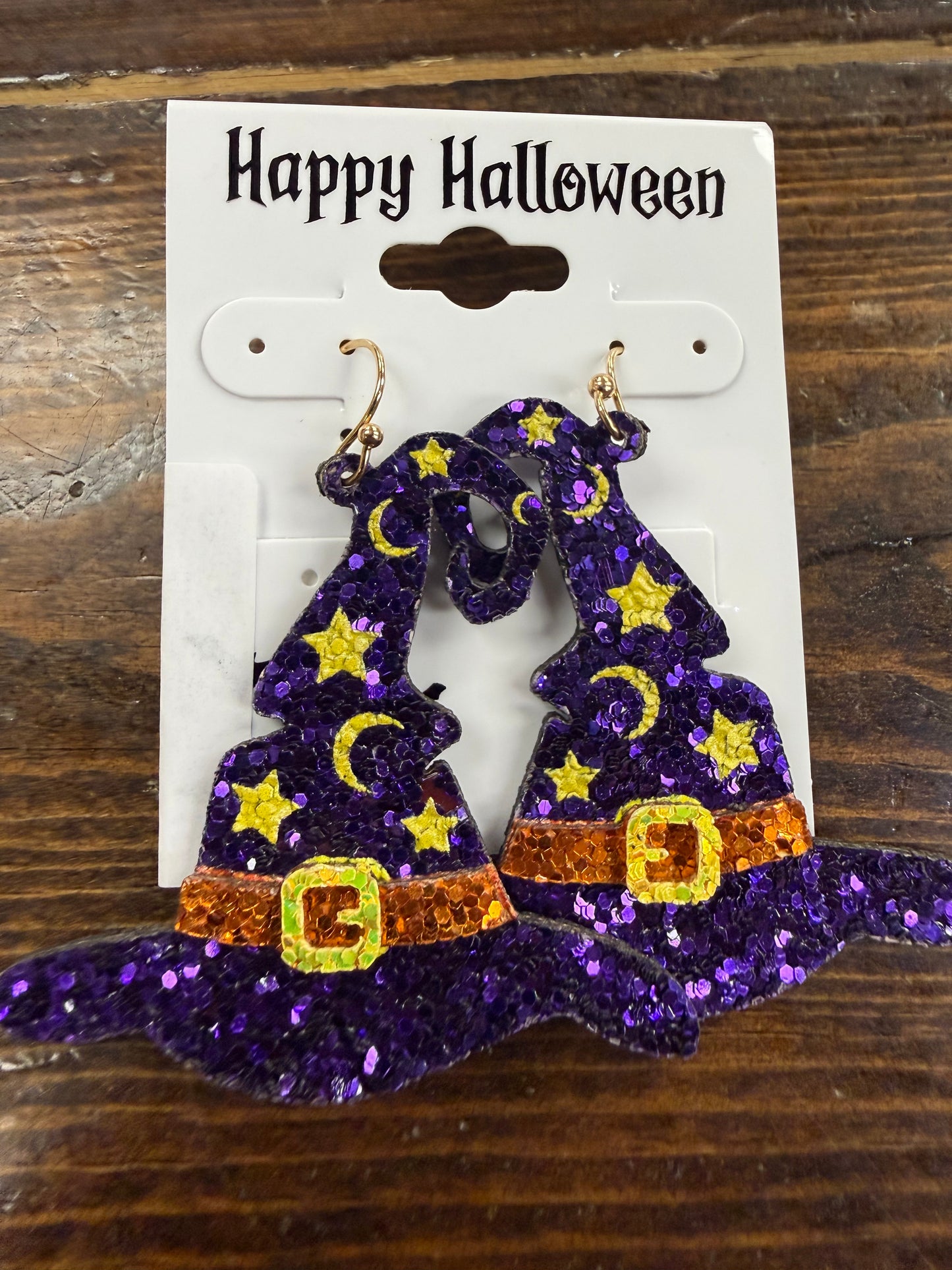 Purple Glittered Witch Hat Earrings