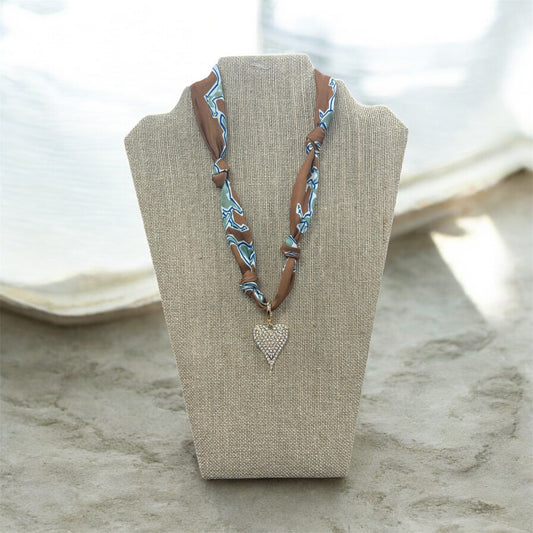 Brown Winnie Pave Heart Scarf