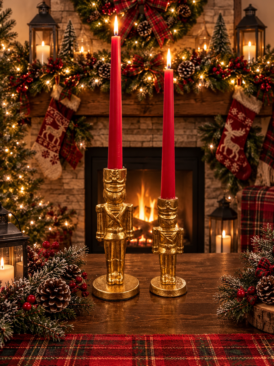 Golden Nutcracker Candle Stick Set Holders