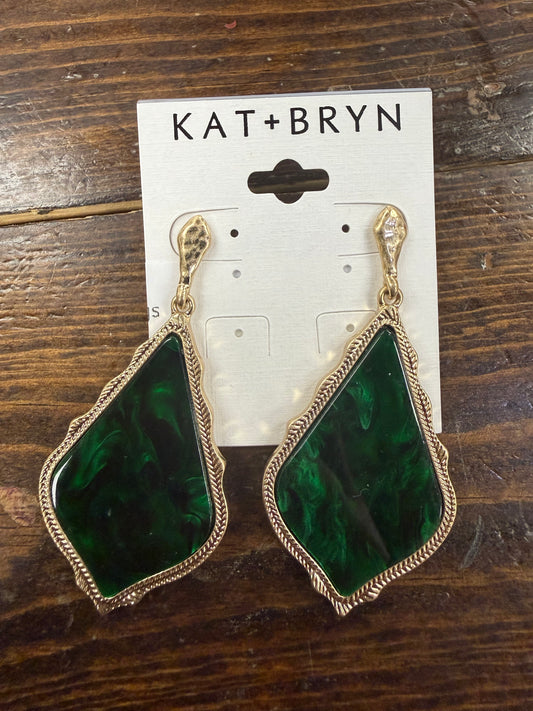 Green Stud Teardrop Earrings