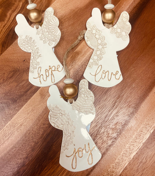 Lace Pattern Resin Angel Ornaments