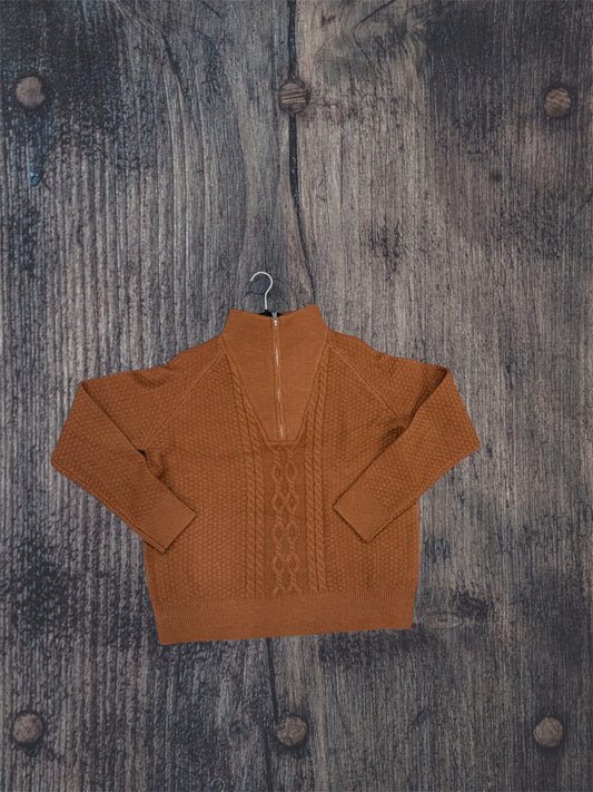 Waffle Knit Pullover Sweater Burnt Orange