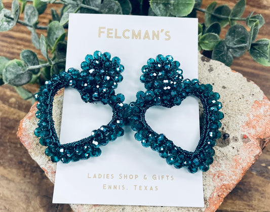 Beaded Turquoise Heart Earrings