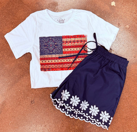 Navy Floral Ruffle Shorts