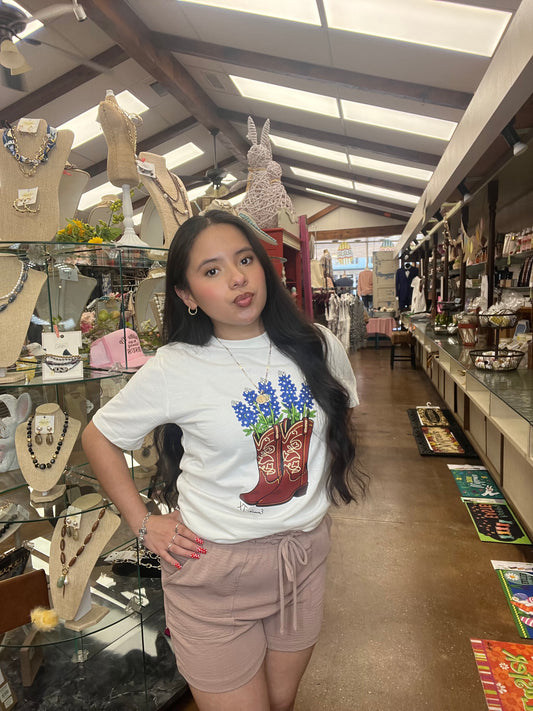 Bluebonnet Boots Cream T-Shirt