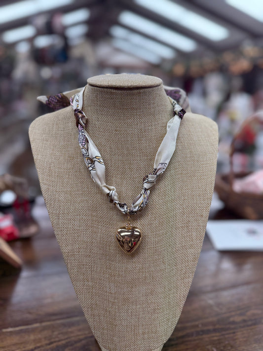 Cream/Neutral Knotted Scarf Puffy Heart Charm