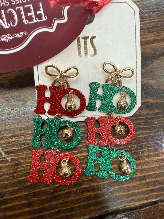 Red & Green HO HO HO Earrings