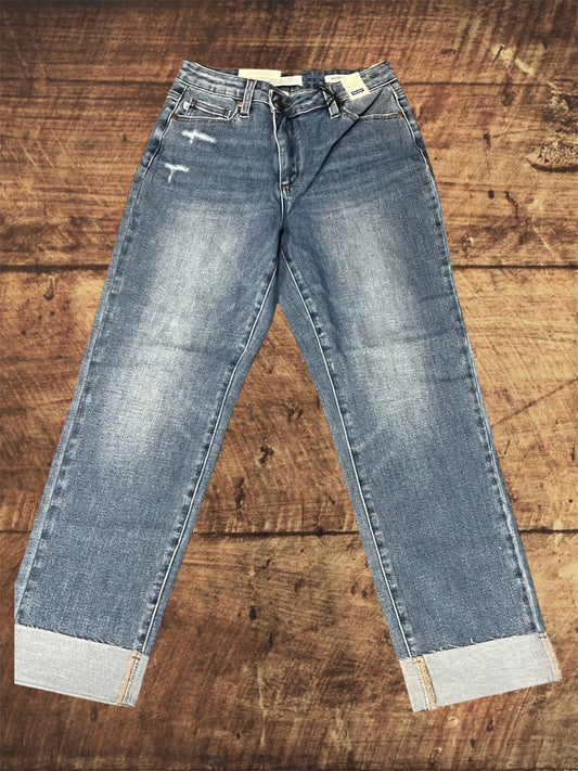 Judy Blue HW BF Criss-Cross Mild Destroy Single Cuff