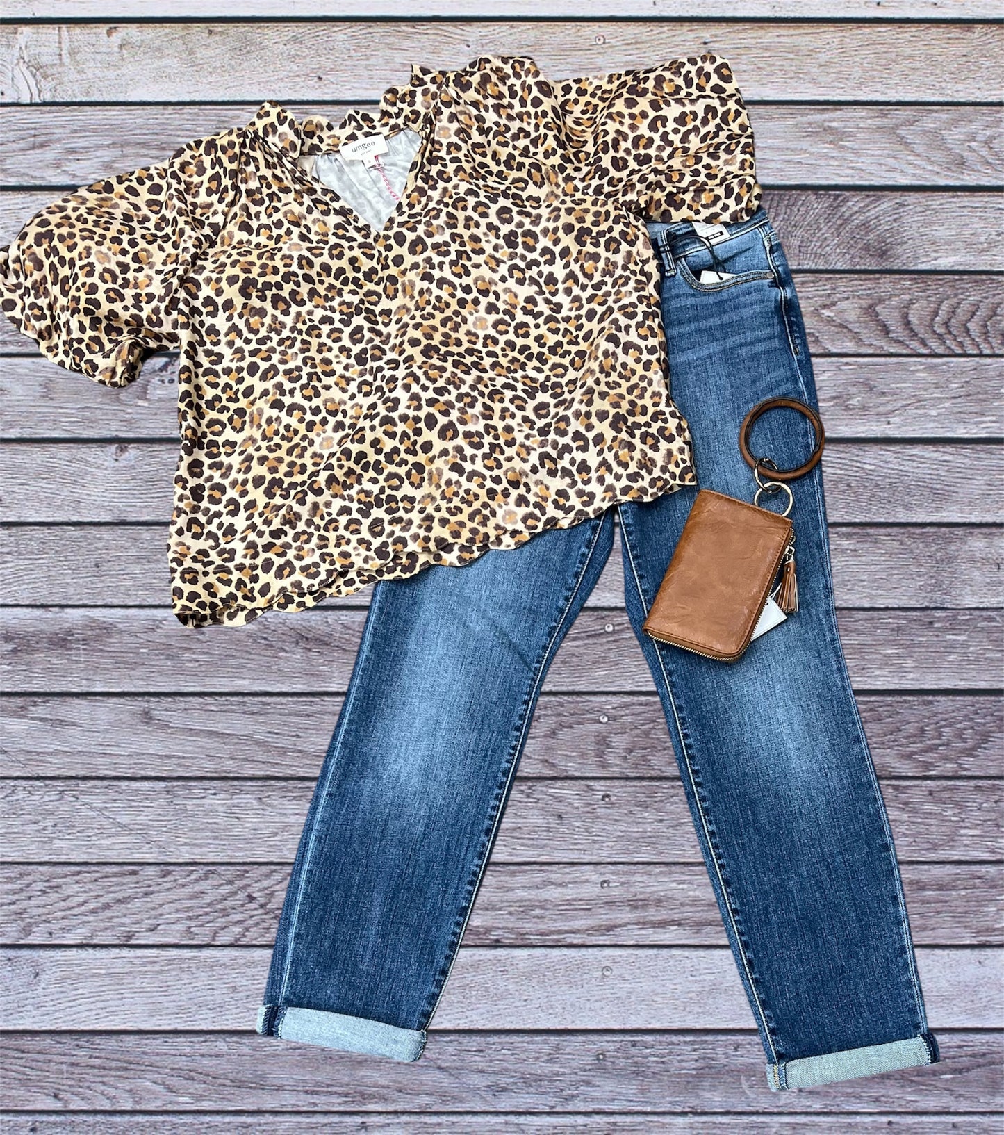 Bubble Sleeve Cheetah Print Blouse