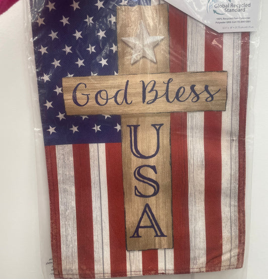 Patriotic Cross Burlap Garden Flag
