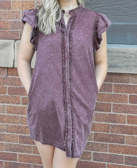Wine Washed Button Down Dress