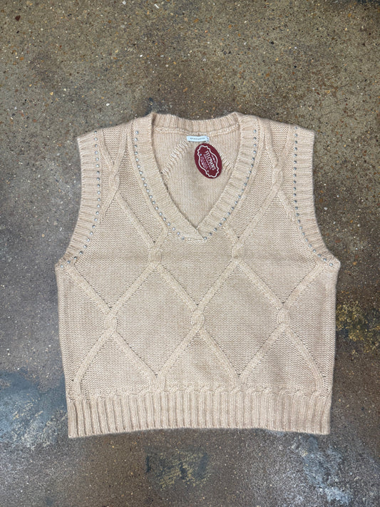 Camel Ribbed Sweater Vest With Studs