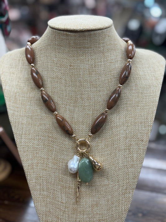 Natural Stone With Pearl & Stone Pendent