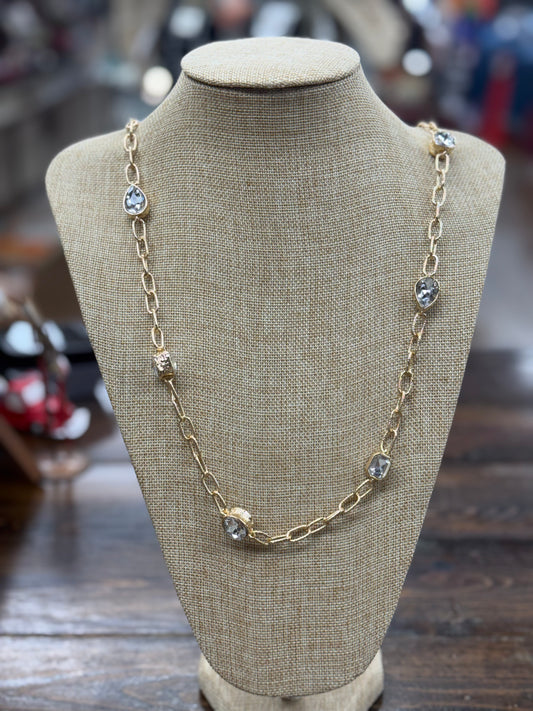 Gold Open Chain With Clear Stones