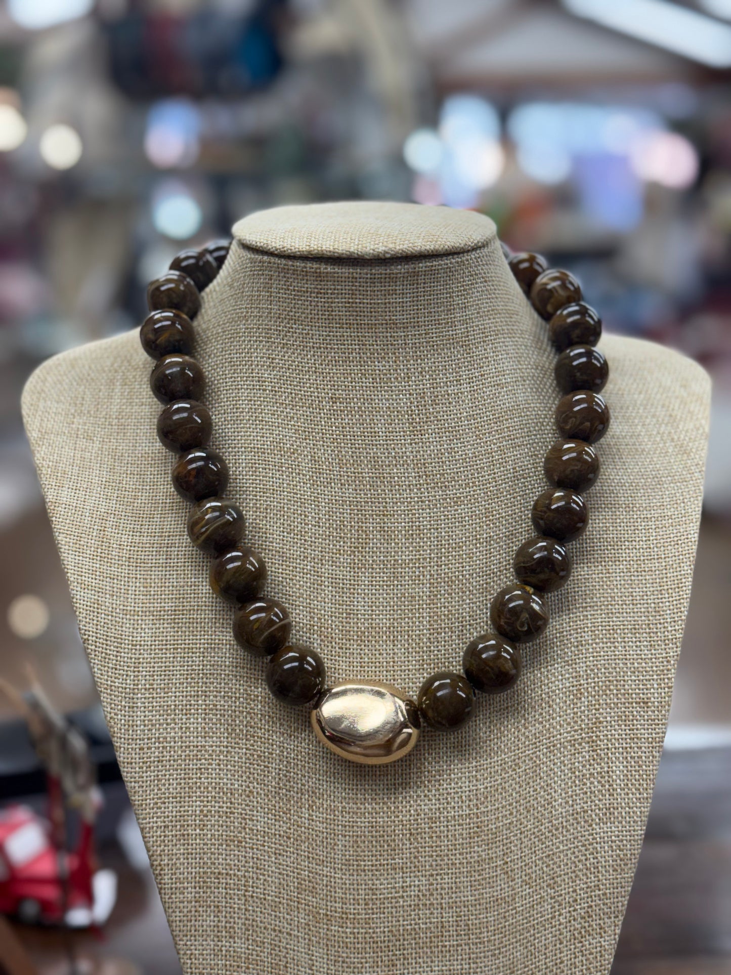 Jasper Stone With Gold Pendent Necklace