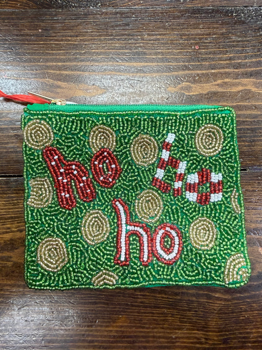 Ho Ho Ho beaded coin purse