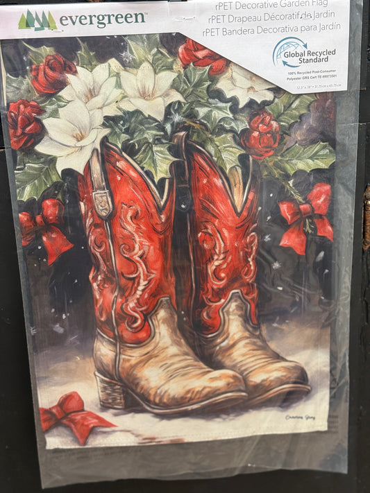 Red Christmas Cowboy Boots Garden Flag