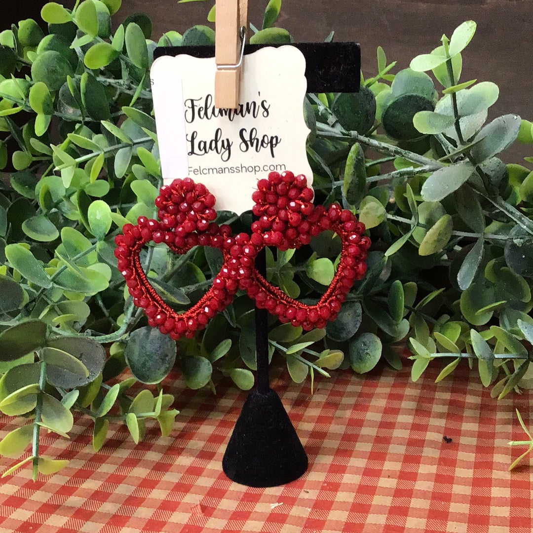 Red Beaded Heart Earrings