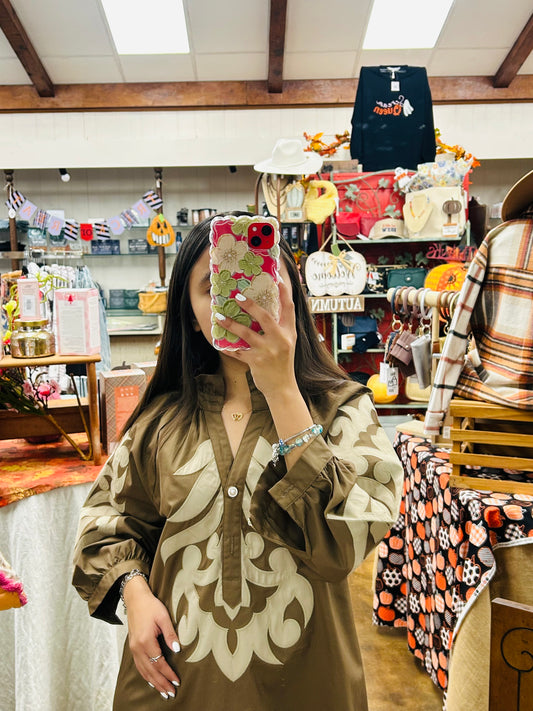 Dark Brown & Cream Paisley Western Dress