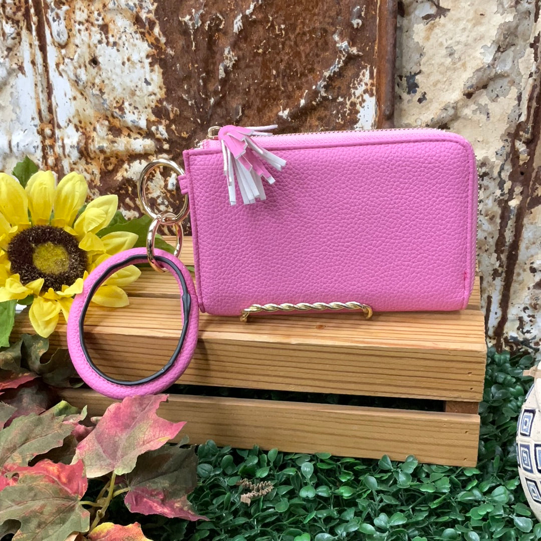 Hot Pink Leather Wristlet
