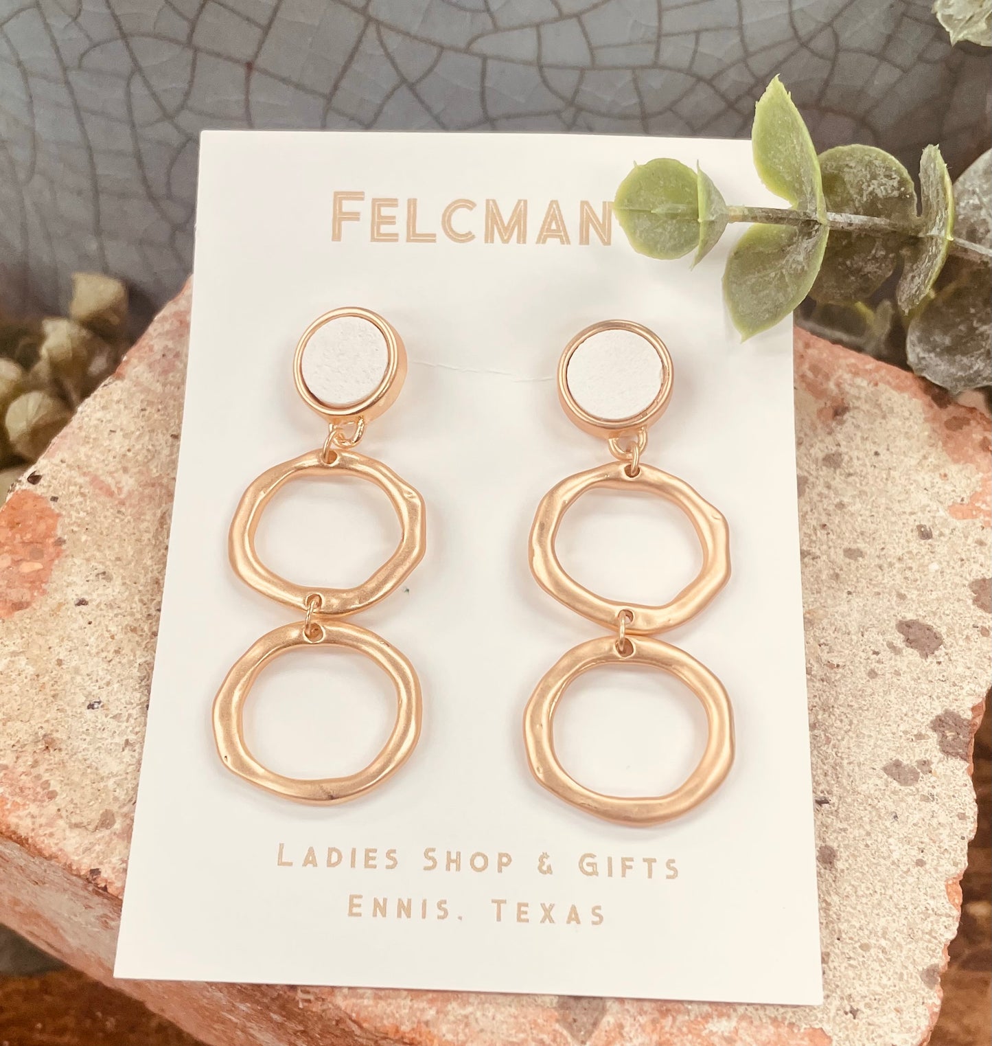 Wood & Gold Circle Earrings