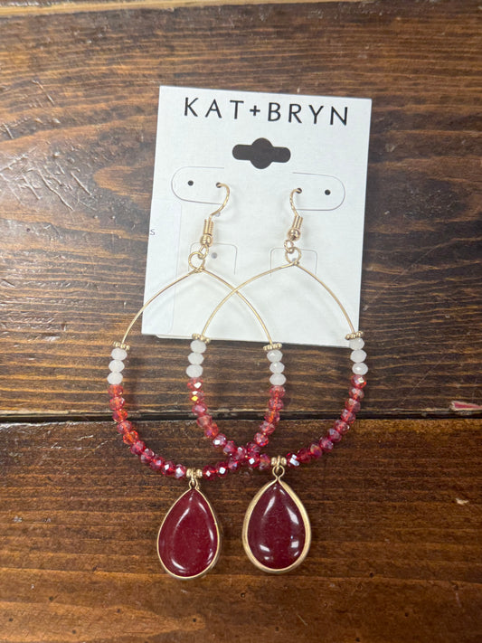 Burgundy Tear Drop Dangle Earrings