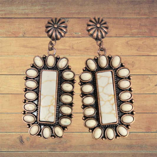 Cream Rectangle Concho Earrings